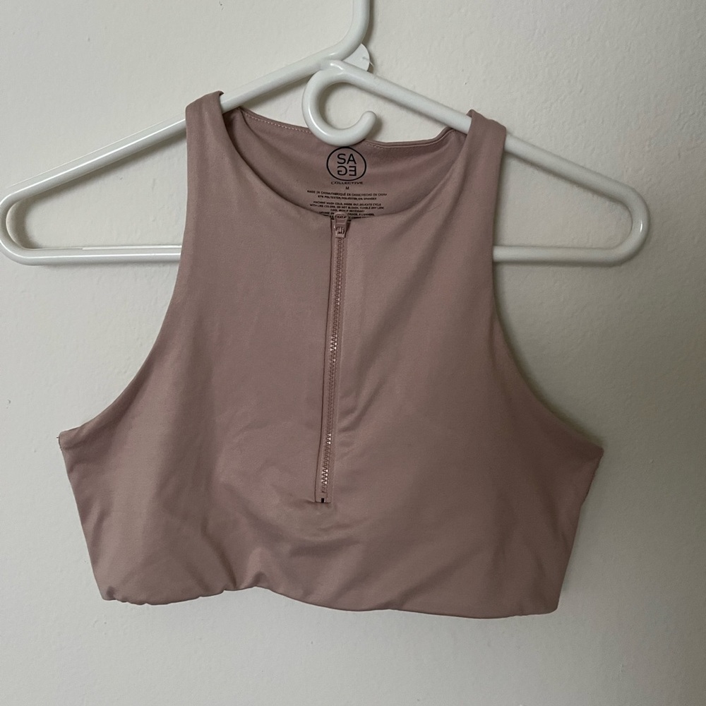 Sage Collective Mauve Crop Top with Zip